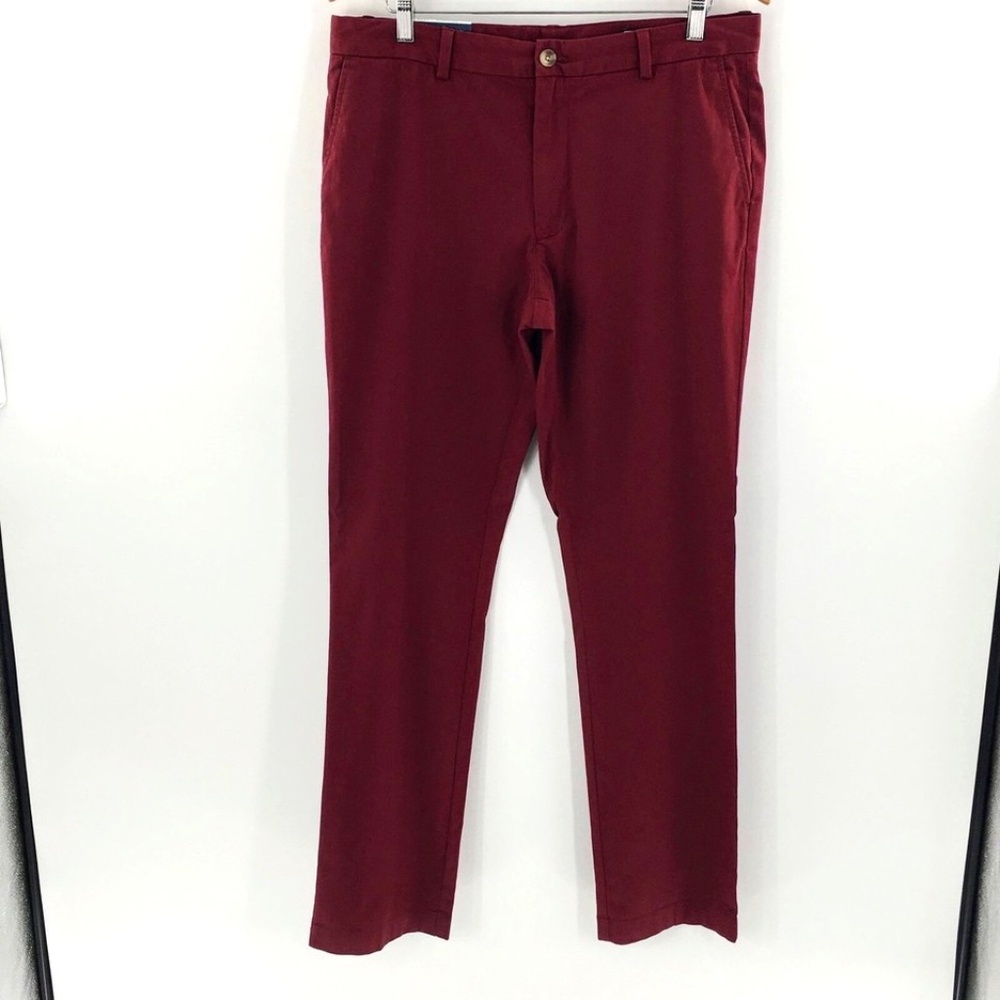 Vineyard Vines Men Chino Pant Burgundy Stretch Cotton Breaker Flat Front 34 x 34